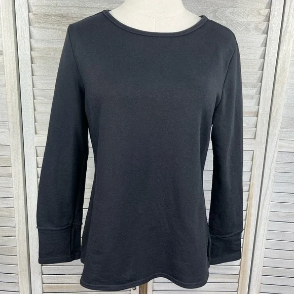 Crewneck Sweatshirt w Back Button Details and Elbow Patches Black-Large - Picture 2 of 2